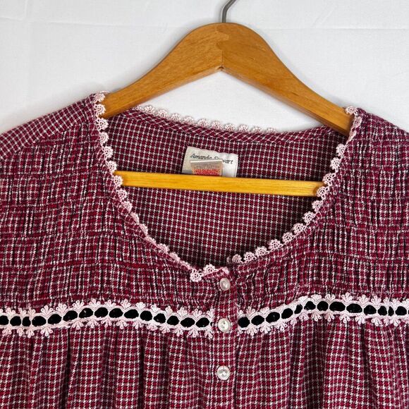 Amanda Stewart Intimates Red Plaid Cotton Cottage Core Flannel Nightgown Large - Picture 6 of 9